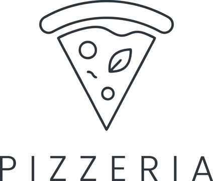 Minimalist pizza slice vector logo icon with text for restaurant
