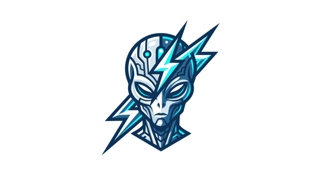 Futuristic Alien Head with Electric Lightning Bolt