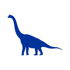 Blue Brachiosaurus Dinosaur Silhouette Vector Illustration on White Background, Tall Prehistoric Herbivore Profile View © fanny