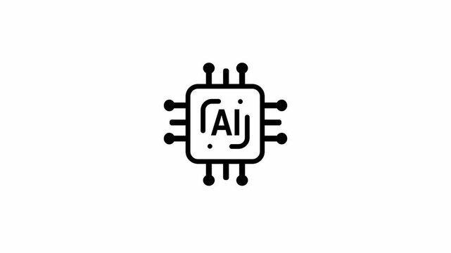 AI microchip icon animation in line art style on a white background.
