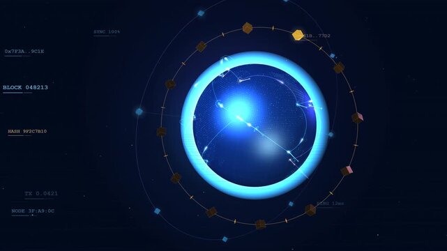 Futuristic Digital Network Globe with Data Blocks and Connections