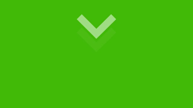 Minimalist animated double down arrow pulsing on green screen background, for user interface, website navigation, scrolling, indicators, and digital, motion for ui/ux projects