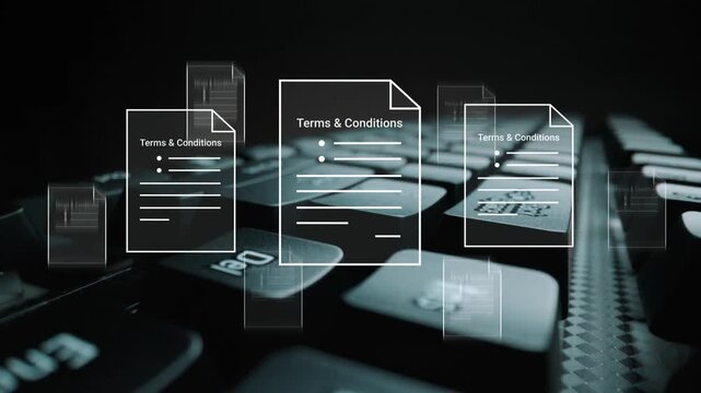 Modern keyboard with digital documents showing terms and conditions, reflecting technology and online compliance in the digital age Gluon.