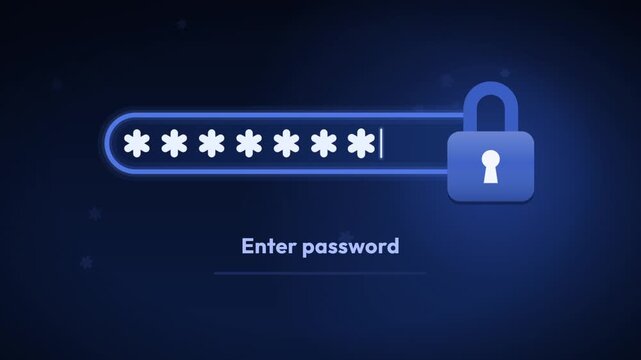 Digital password authentication process showing verification and access granted status on a blue screen interface