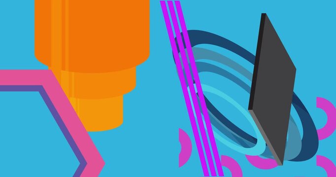 Geometrical graphic retro theme background animation with place for text. Minimal geometric elements frame video. Vintage abstract shapes for advertising.