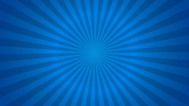 Seamless loop of a classic comic style blue sunburst radial background rotating smoothly at a moderate speed.
