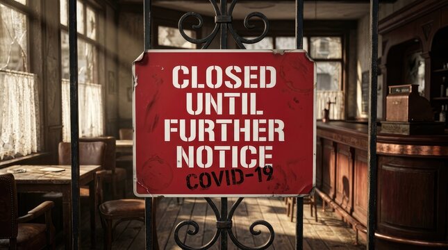 Closed sign due to pandemic in indoor seating area