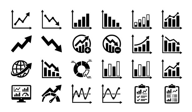 Financial Growth and Decline Graph Charts Business Statistics Vector Icon Set