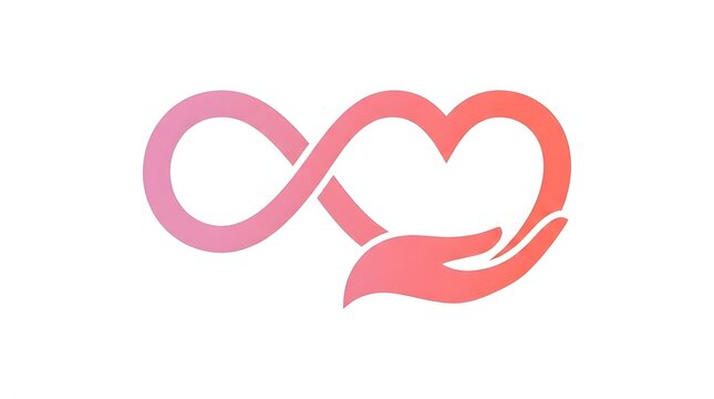 Pink gradient infinity heart and hand illustration symbolizing everlasting love, compassion, and support