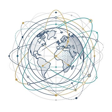 Global network connection world globe vector illustration with digital communication nodes
