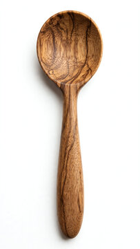 Beautiful Wooden Spoon Isolated on a Bright White Background, Showcasing Its Unique Grain and Smooth Texture, Perfect for Culinary and Home Cooking Use
