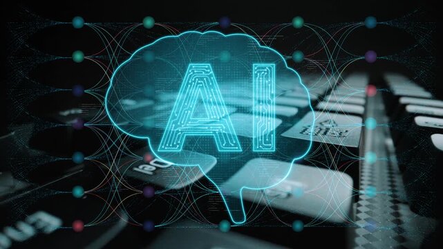 Abstract depiction of artificial intelligence concept with human brain illustration over keyboard representing modern technology and digital innovation themes Sigmoid