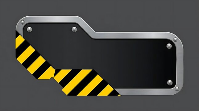 Sci-fi metal badge banner with warning stripes and rivets