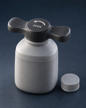 Premium accessible plastic bottle mockup with ergonomic winged twist cap and clear instructions