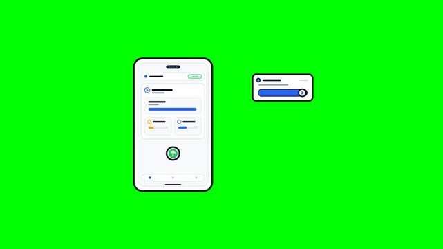 A digital signal dot travels to a smartphone, prompting a physical notification card to emerge. An interactive slider control activates from left to right, triggering an active device state with an up