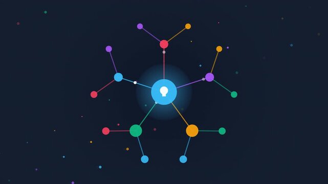 Network connection and central idea bulb icon with colorful nodes