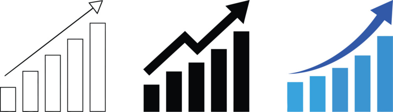 Minimalist upward trend bar graph icons for business presentations