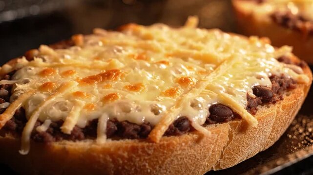 Molletes baked with melted cheese and beans under a broiler