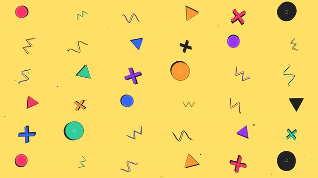 Retro 90s Memphis Style Pattern Background with Geometric Shapes