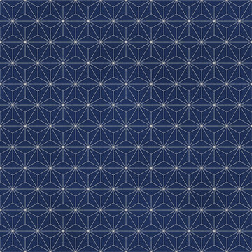 Seamless Japanese asanoha hemp leaf pattern in cream lines on indigo