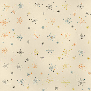 Seamless mid century modern atomic starburst pattern on cream
