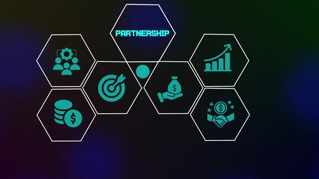 Business Partnership and Financial Collaboration Concept with Neon Icons.