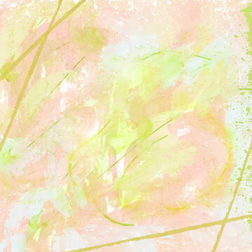 A beautiful abstract background featuring a soft blend of pastel pink, light yellow, and mint green paint strokes. The textured canvas is enhanced with elegant, shimmering gold diagonal lines