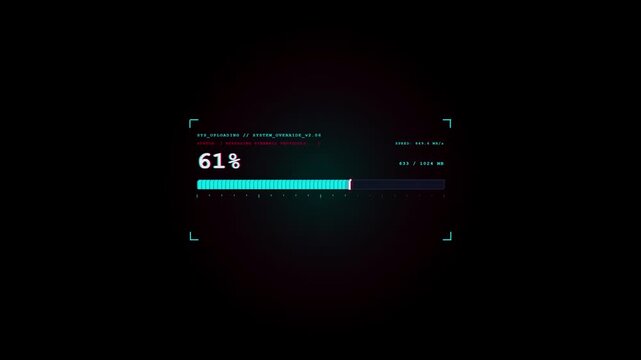 Futuristic progress bar graphic indicating data loading and system advancement in a dark digital interface
