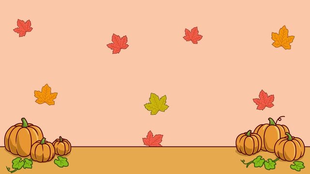 autumn background with pumpkins and leaves