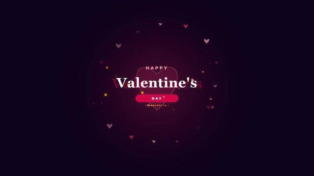 Elegant Valentine's Day greeting motion graphic with sparkling hearts and vibrant typography, perfect for celebrating love and romance