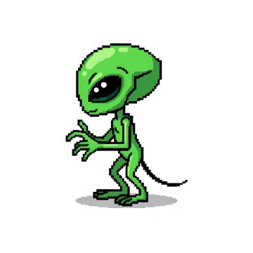 Cute pixel art green alien character