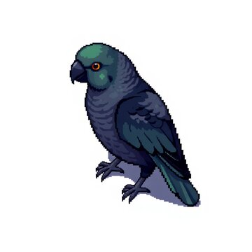Pixel art of a grey parrot on white background
