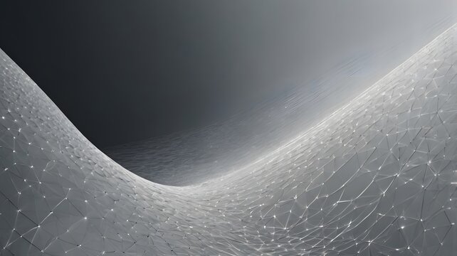 Abstract 3D smooth wave wall surface texture rendered in monochrome silver gradient with subtle sparkling dust created with high detail rendering, subtle reflections, dynamic composition