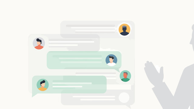 Modern Chat Interface Concept Featuring User Profile Bubbles and Conversation Threads in Soft Pastel Palette
