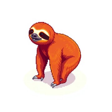 Cute pixel art sloth standing isolated