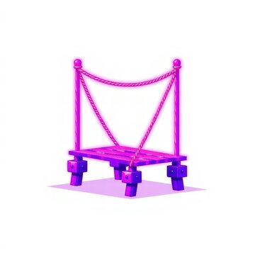 Purple game asset platform with rope railing vector illustration