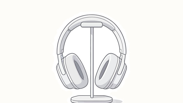 Minimalist White Over-Ear Headphones Displayed on a Stand - Clean Vector Line Art Design