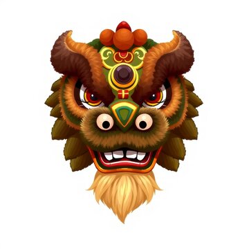 Traditional Chinese lion dance mask isolated illustration