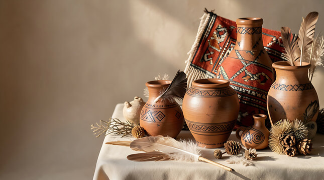 Traditional pottery vases and decorative objects for cultural