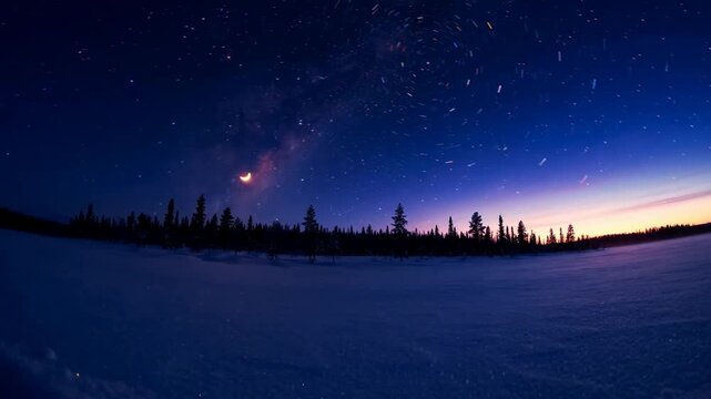 Star trails circling the sky on the longest winter night