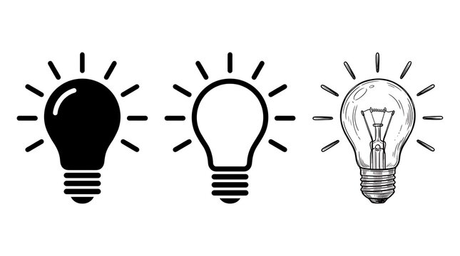 Light bulb vector icons set representing creative ideas innovation invention and electricity concepts