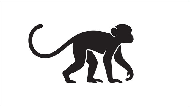 Black monkey silhouette isolated on white background vector illustration

