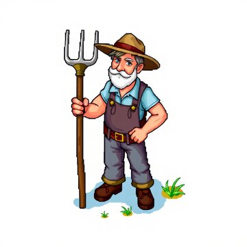 Friendly cartoon farmer with pitchfork avatar illustration