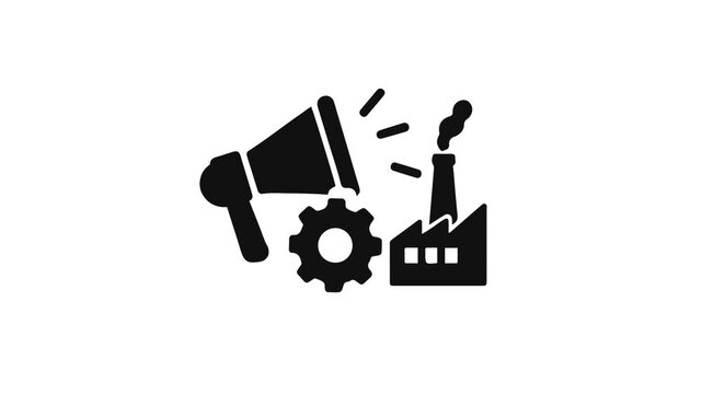Megaphone loudspeaker announcing industrial manufacturing plant production news motion clip animation background