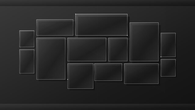Glass morphism dark UI UX dashboard template vector layout for banner presentation