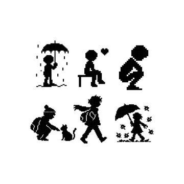Person daily life silhouette set