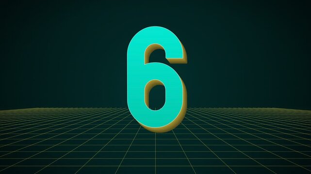 Countdown timer animation showing numbers 10, 5, and 0 in 3D on a grid background