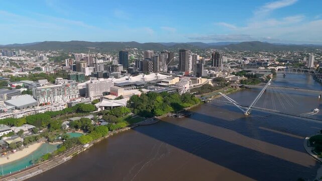 Aerial South Bank Wheel of Brisbane and Neville Bonner Bridge