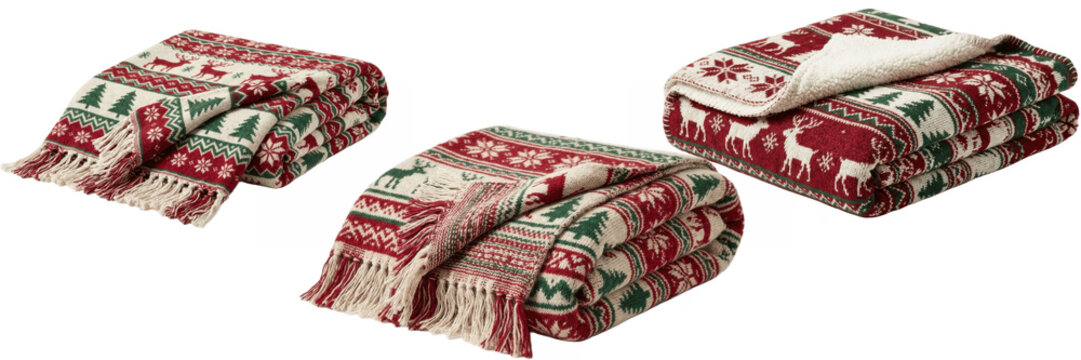 Christmas throw blankets with reindeer and snowflake patterns