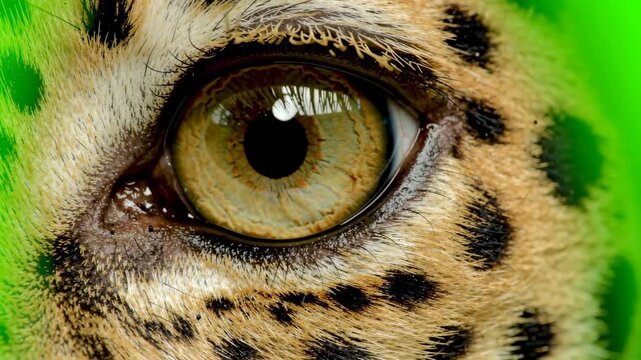 Extreme close up of wild animal eye with green screen background
